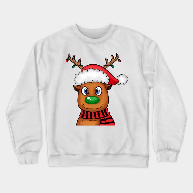 Cute Cartoon Reindeer Christmas light Crewneck Sweatshirt by lunamoonart